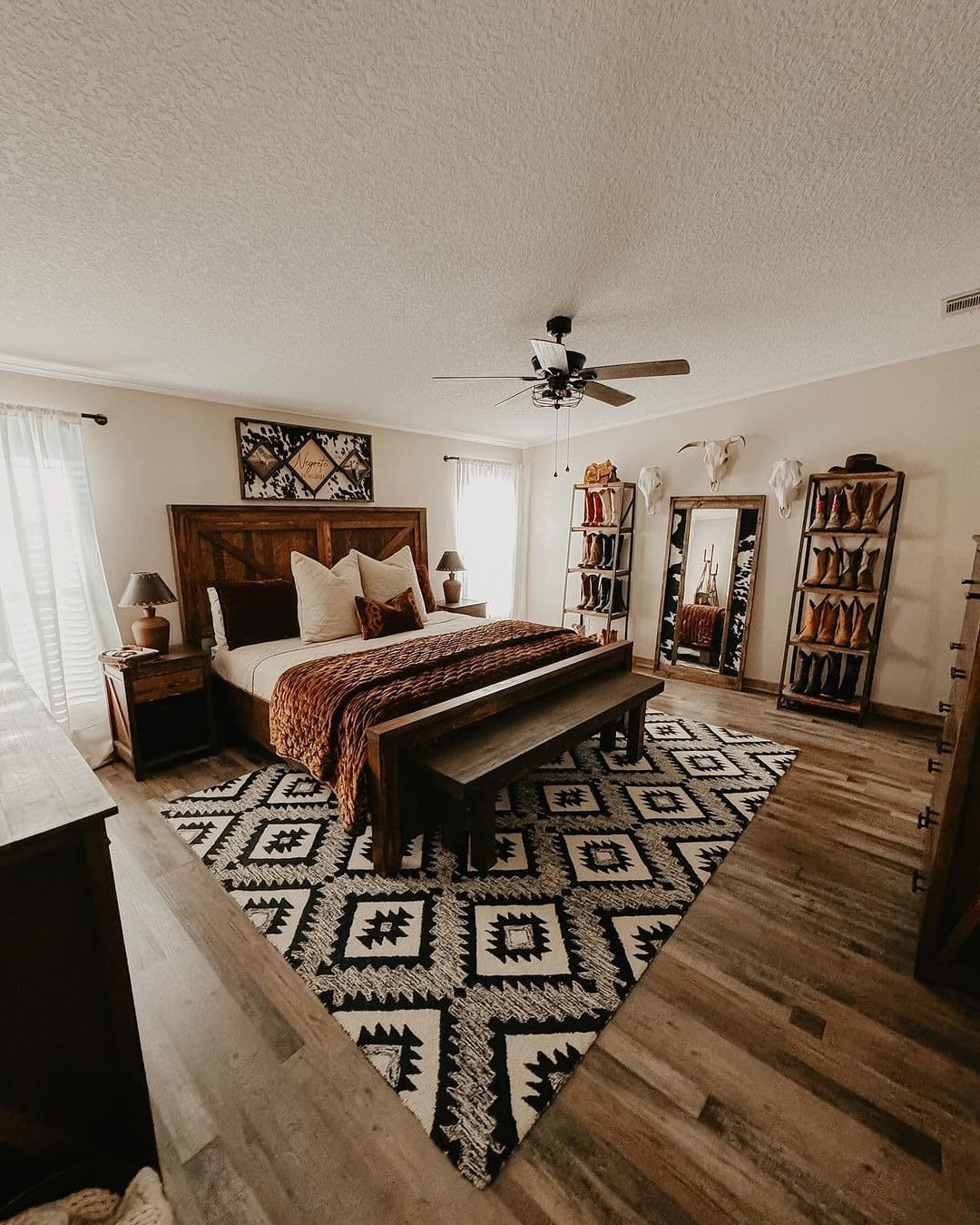 9. Neutral Western Bedroom Ideas with Black and White Patterns - western bedroom ideas
