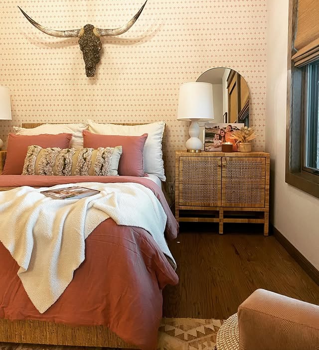 11. Western Bedroom Ideas with Dusty Rose and Natural Wood - western bedroom ideas