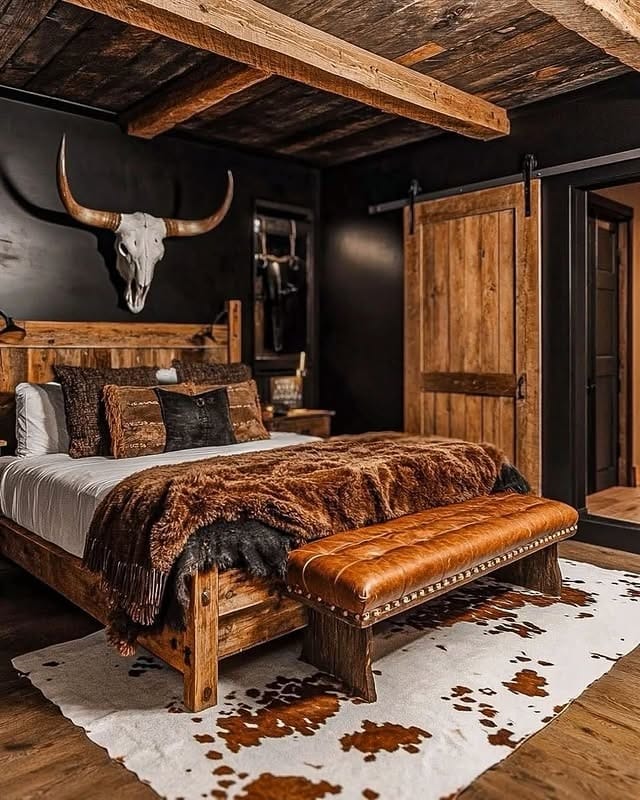 13. Rustic Western Bedroom Ideas with Black and Walnut Tones - western bedroom ideas