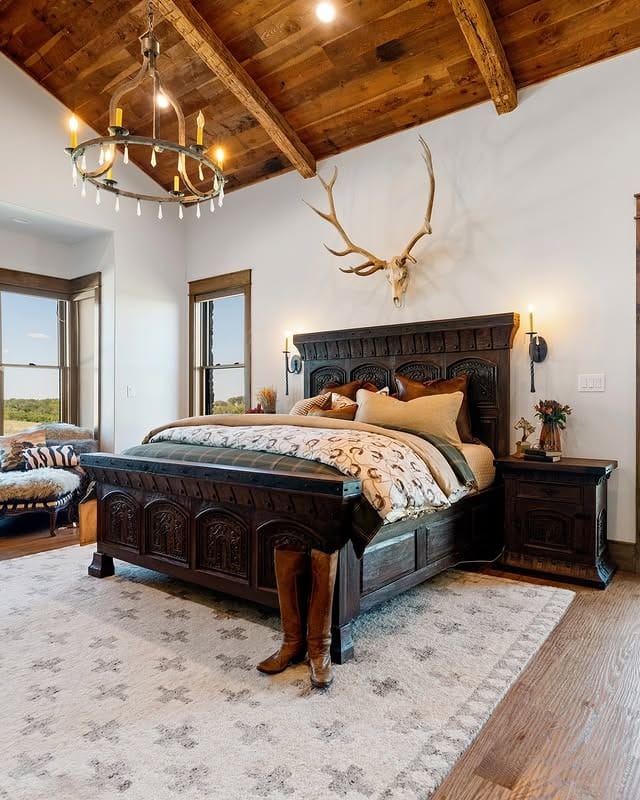 22. Luxury Western Bedroom Ideas in Dark Walnut and Cream - western bedroom ideas