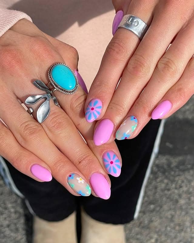 6. Lilac Daisy Spring Almond Nails - april nail ideas