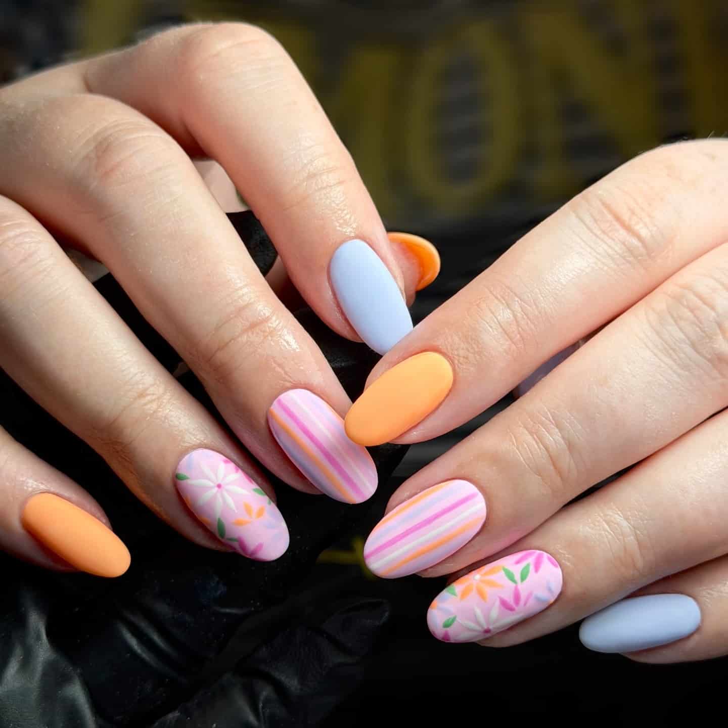 9. Matte Pastel Floral Nails - april nail ideas