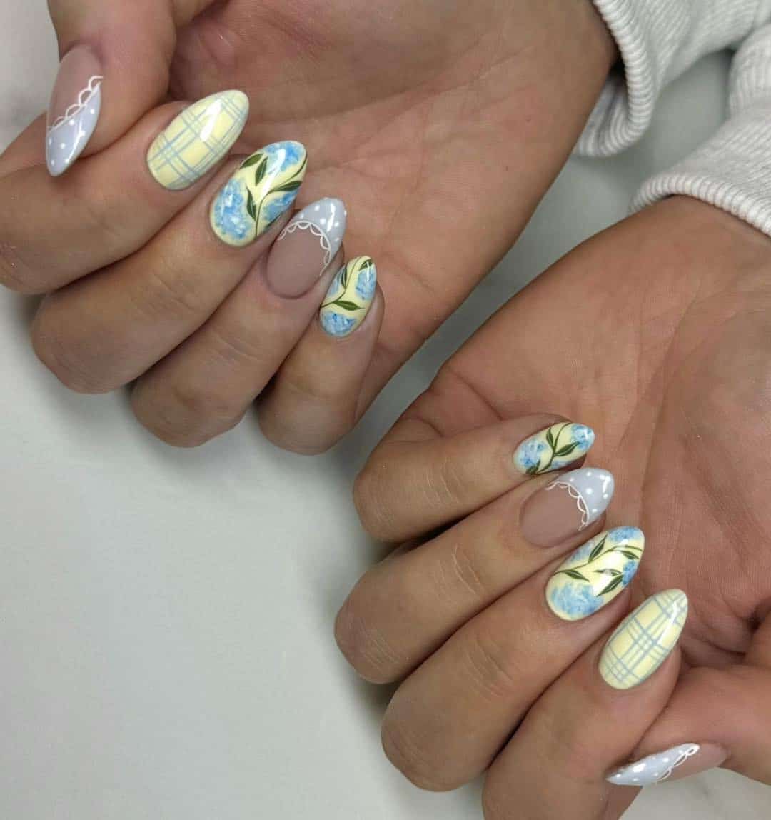 20. Blush Pink Floral Tip Almond Nails - april nail ideas