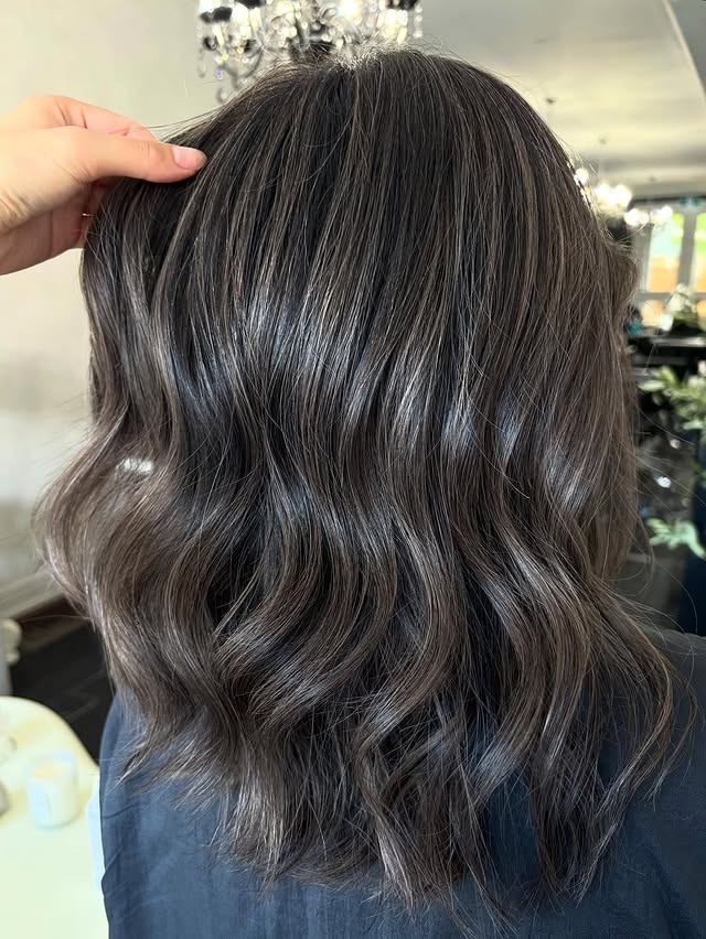 6. Shoulder-Length Waves with Deep Ash Brown Highlights - Ash Hair Color