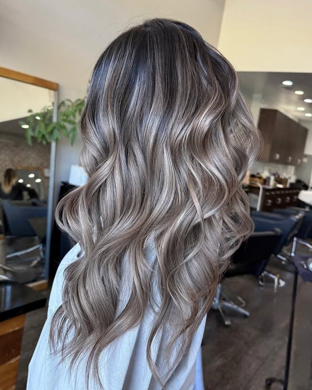 8. Long Layered Waves with Taupe Ash Brown Hair Color - Ash Hair Color