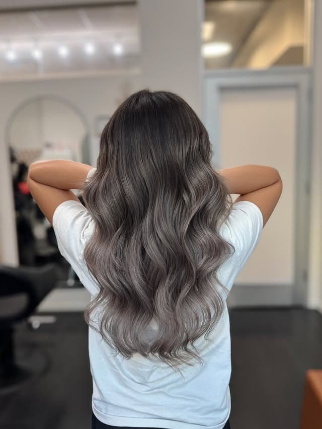 12. Long Beach Waves with Silver Ash Brown Hair Color - Ash Hair Color