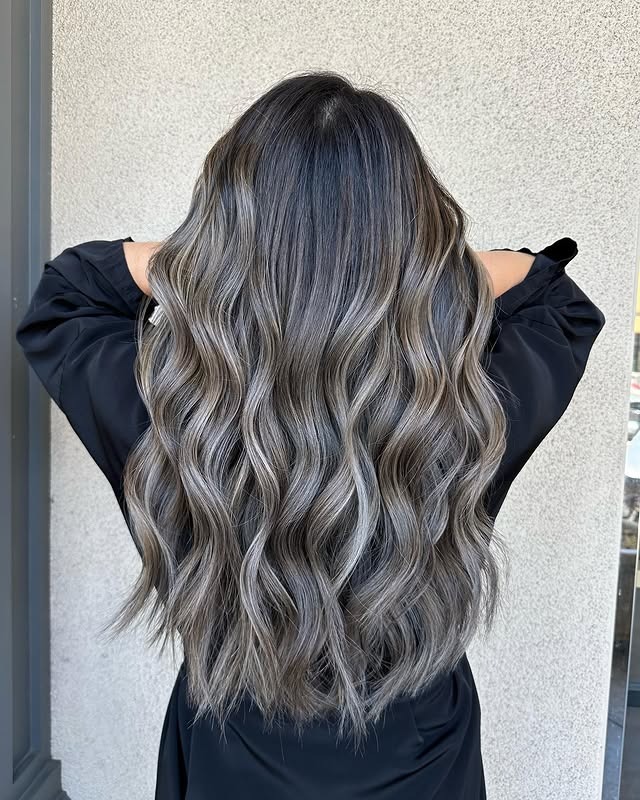 13. Textured Mermaid Waves with Cool Ash Gray Balayage - Ash Hair Color