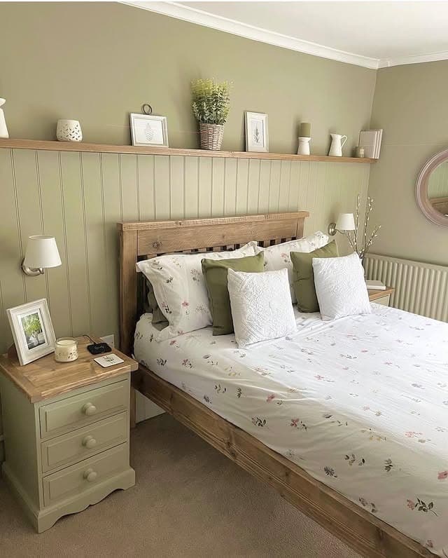 3. Soft Sage Green Cottage Bedroom with Shiplap Wall - sage green bedroom ideas