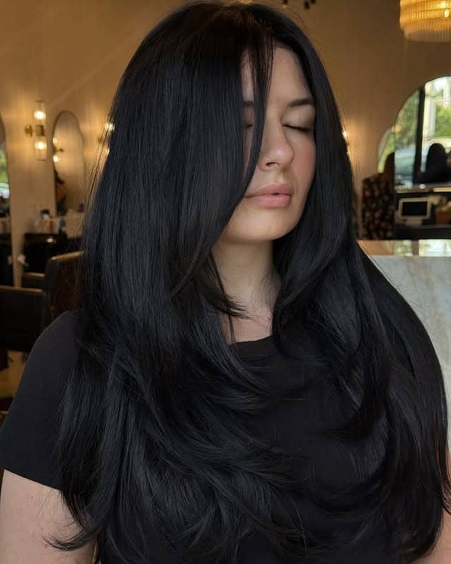 6. Soft Black Hollywood Waves - Soft Black Hair Color