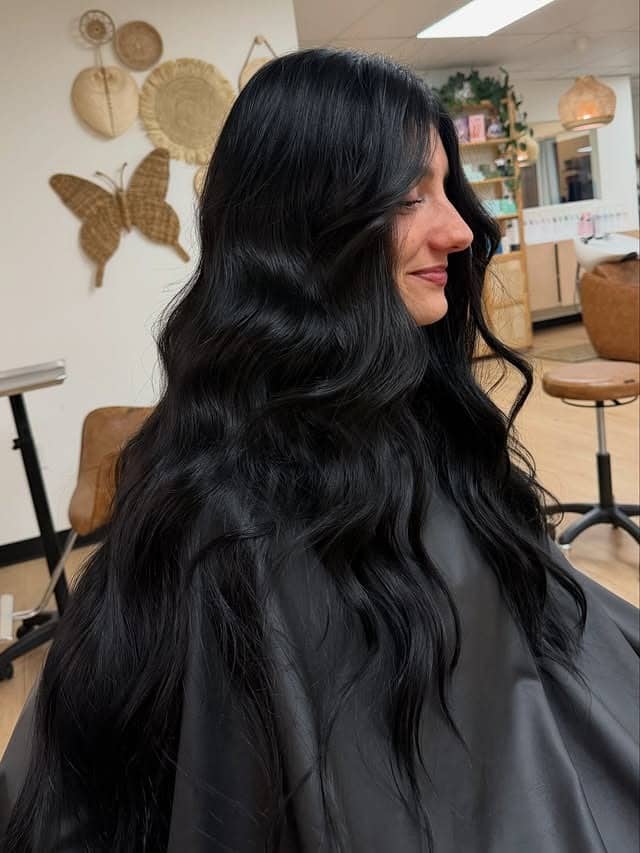11. Soft Black Long Beach Waves - Soft Black Hair Color
