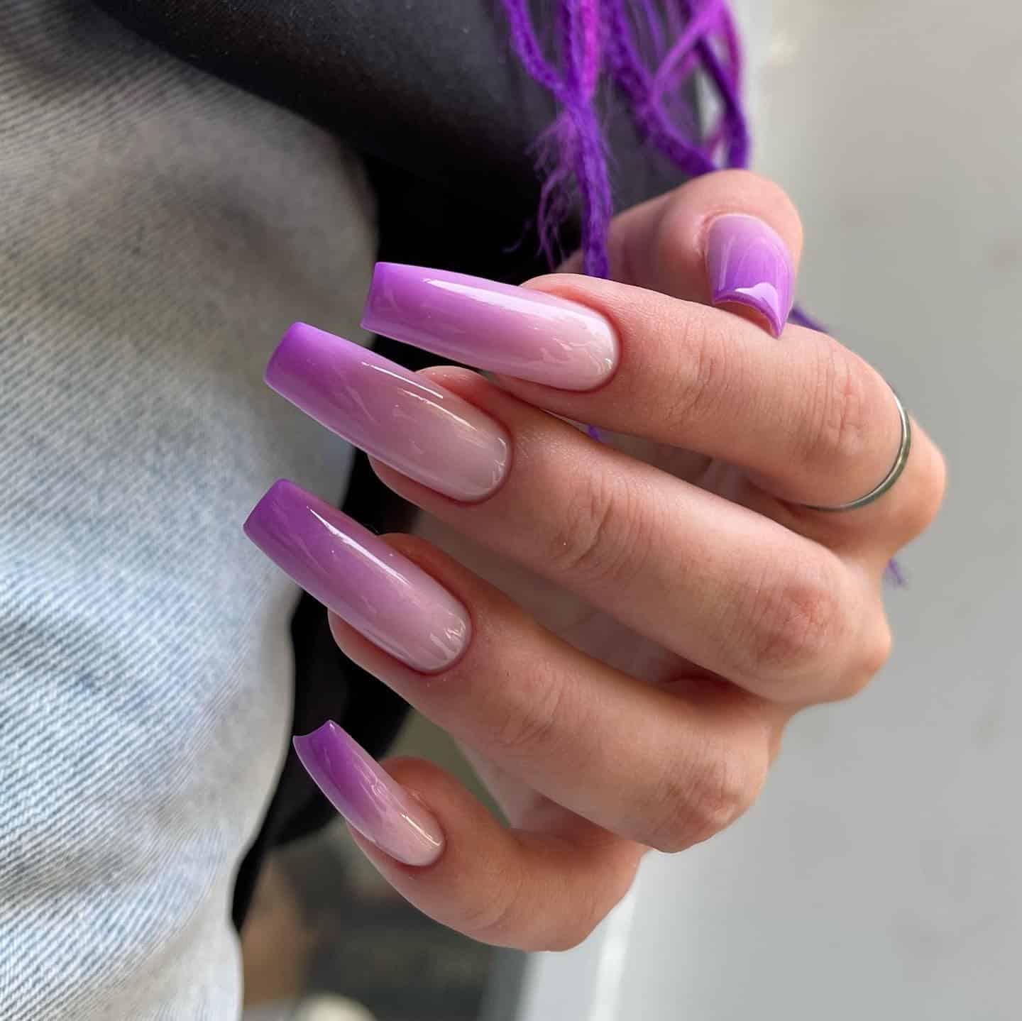 3. Purple Ombré Long Coffin Nails - awesome nail ideas