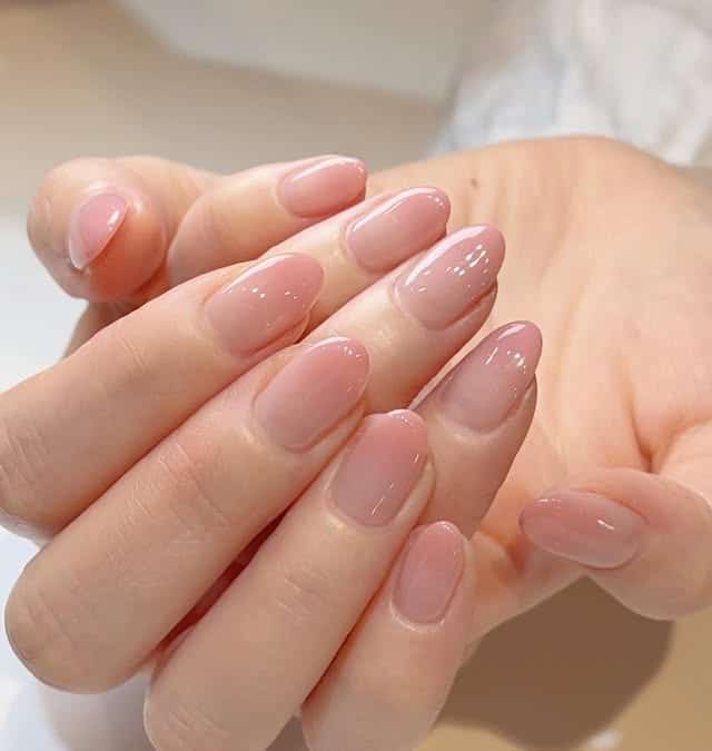 6. Glossy Nude Pink Almond Nails - awesome nail ideas