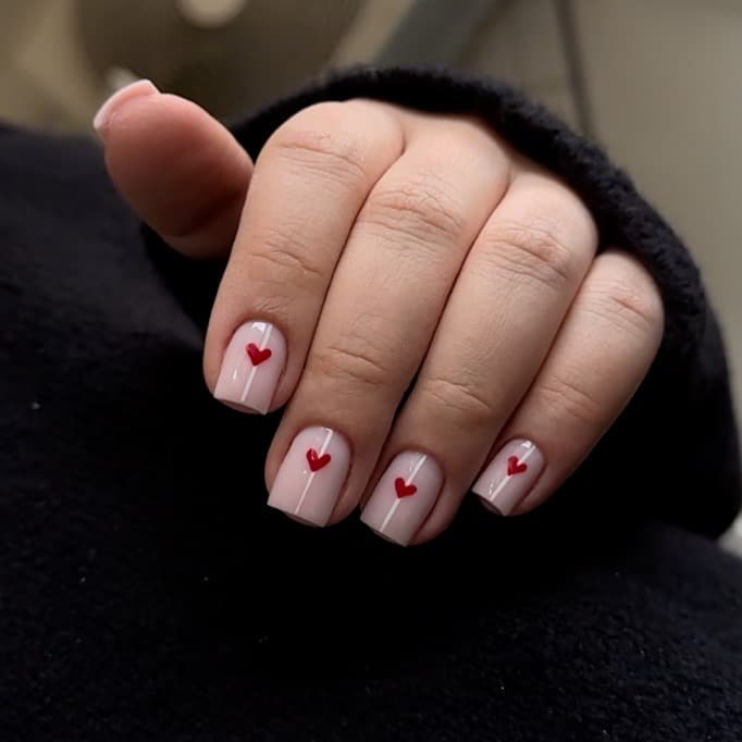 7. Blush Pink Heart Short Square Nails - awesome nail ideas