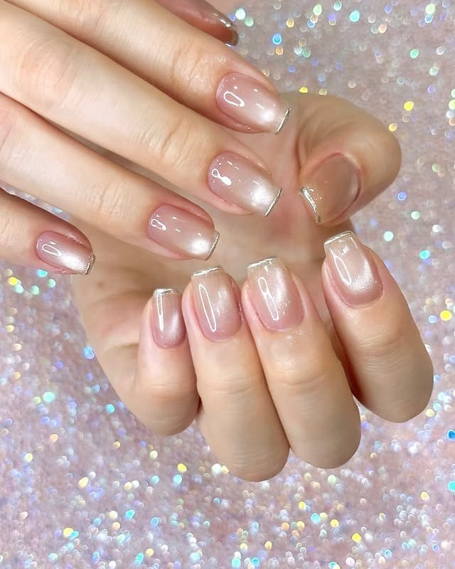 11. Pearl Pink Chrome French Square Nails - awesome nail ideas