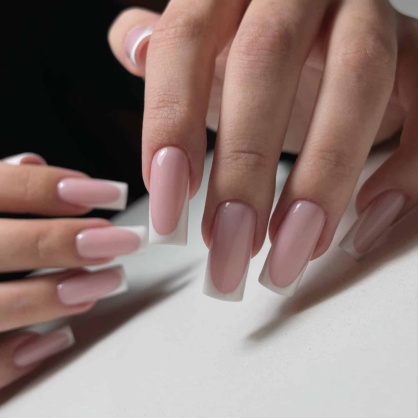 15. Blush Pink Deep French Square Nails - awesome nail ideas