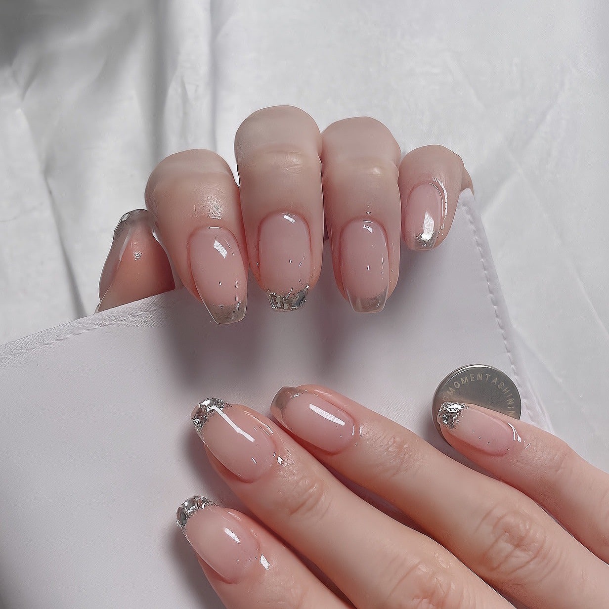 17. Blush Pink Silver Foil French Nails - awesome nail ideas