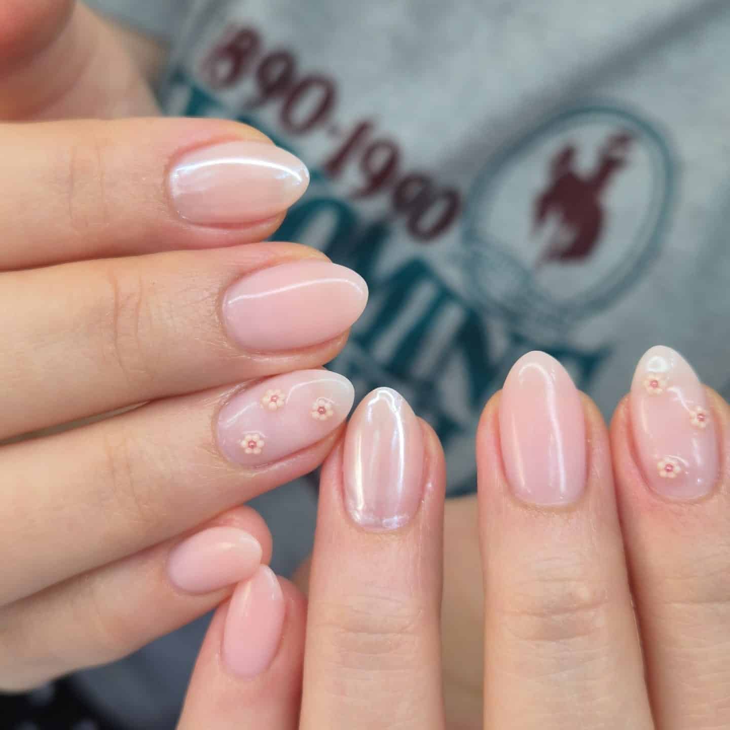 18. Pearl Pink Floral Almond Nails - awesome nail ideas