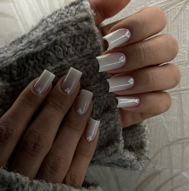19. White Glitter French Coffin Nails - awesome nail ideas