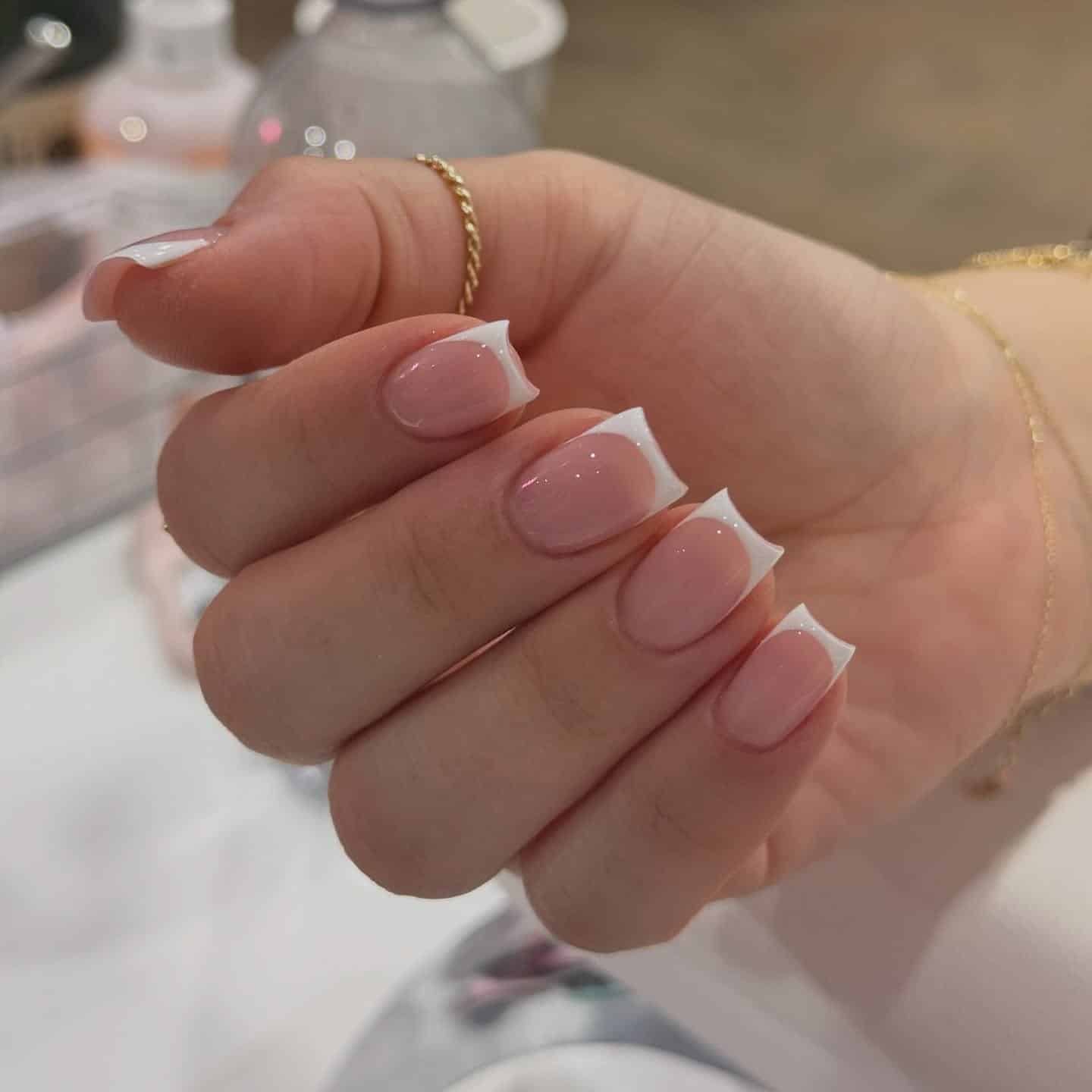 22. Blush Pink White V-French Square Nails - awesome nail ideas