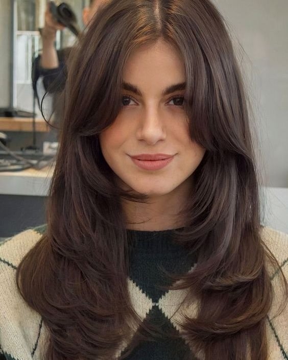2. Soft Black Butterfly Layers with Curtain Bangs - Layered Hairstyles