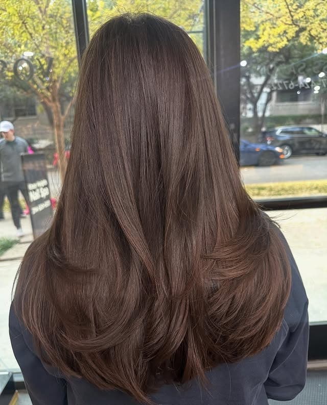 4. Rich Mocha Brown Long U-Shaped Layers - Layered Hairstyles