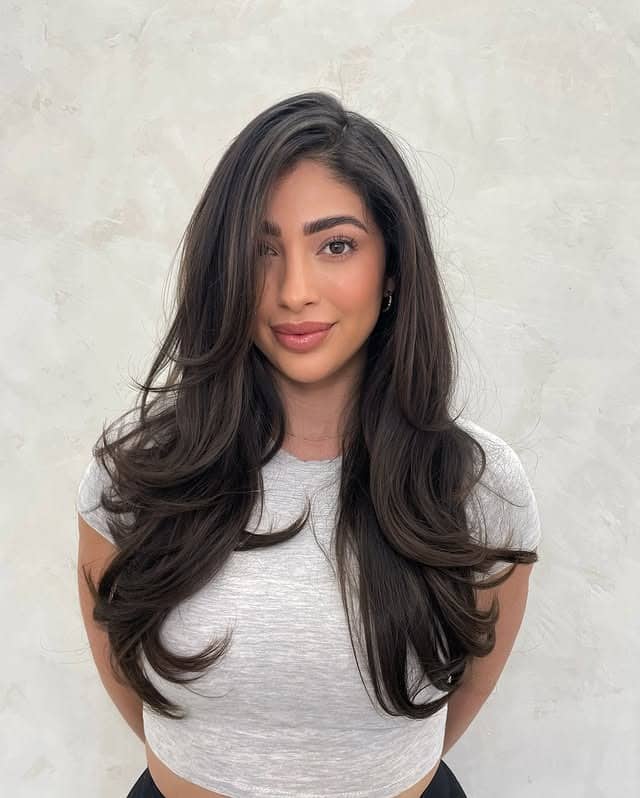15. Espresso Brunette Extra-Long Face-Framing Layers - Layered Hairstyles