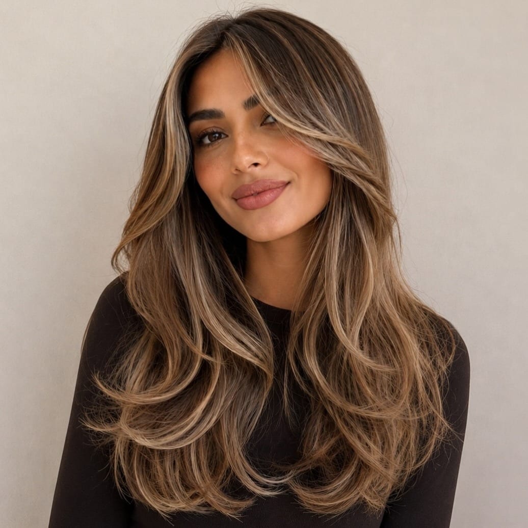 19. Caramel Bronde Butterfly Layers with Bright Face Framing - Layered Hairstyles