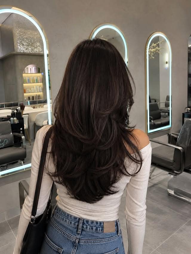21. Deep Espresso Long Cascading Layers - Layered Hairstyles