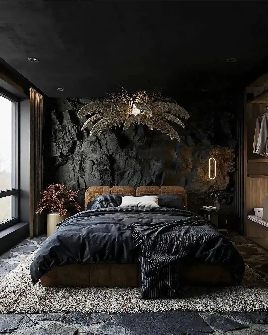 1. Charcoal Black and Silver Stone Bedroom - silver black bedroom ideas