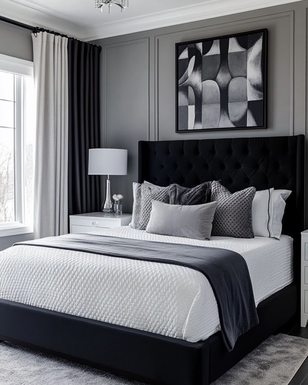 3. Tailored Silver Gray and Black Paneled Bedroom - silver black bedroom ideas