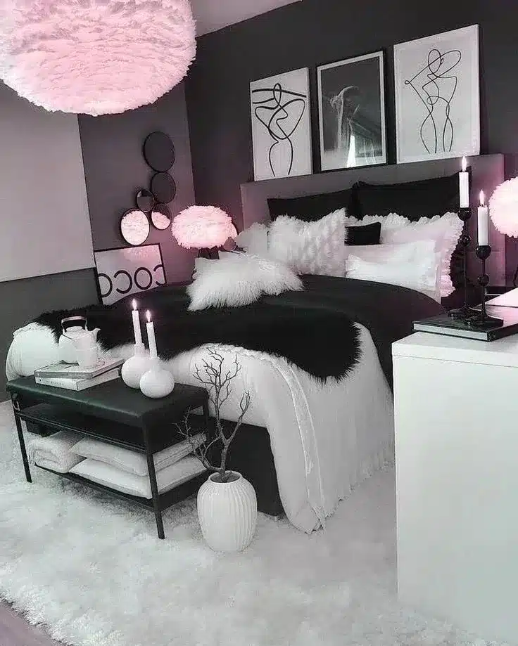 5. Glamorous Black, Silver and Blush Bedroom - silver black bedroom ideas