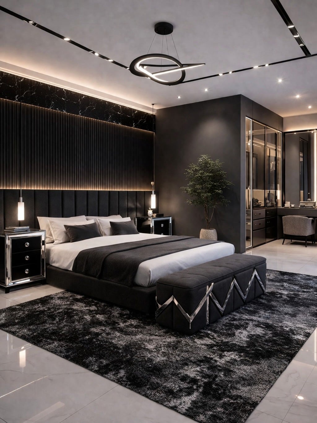 6. Luxury Black and Polished Silver Bedroom - silver black bedroom ideas