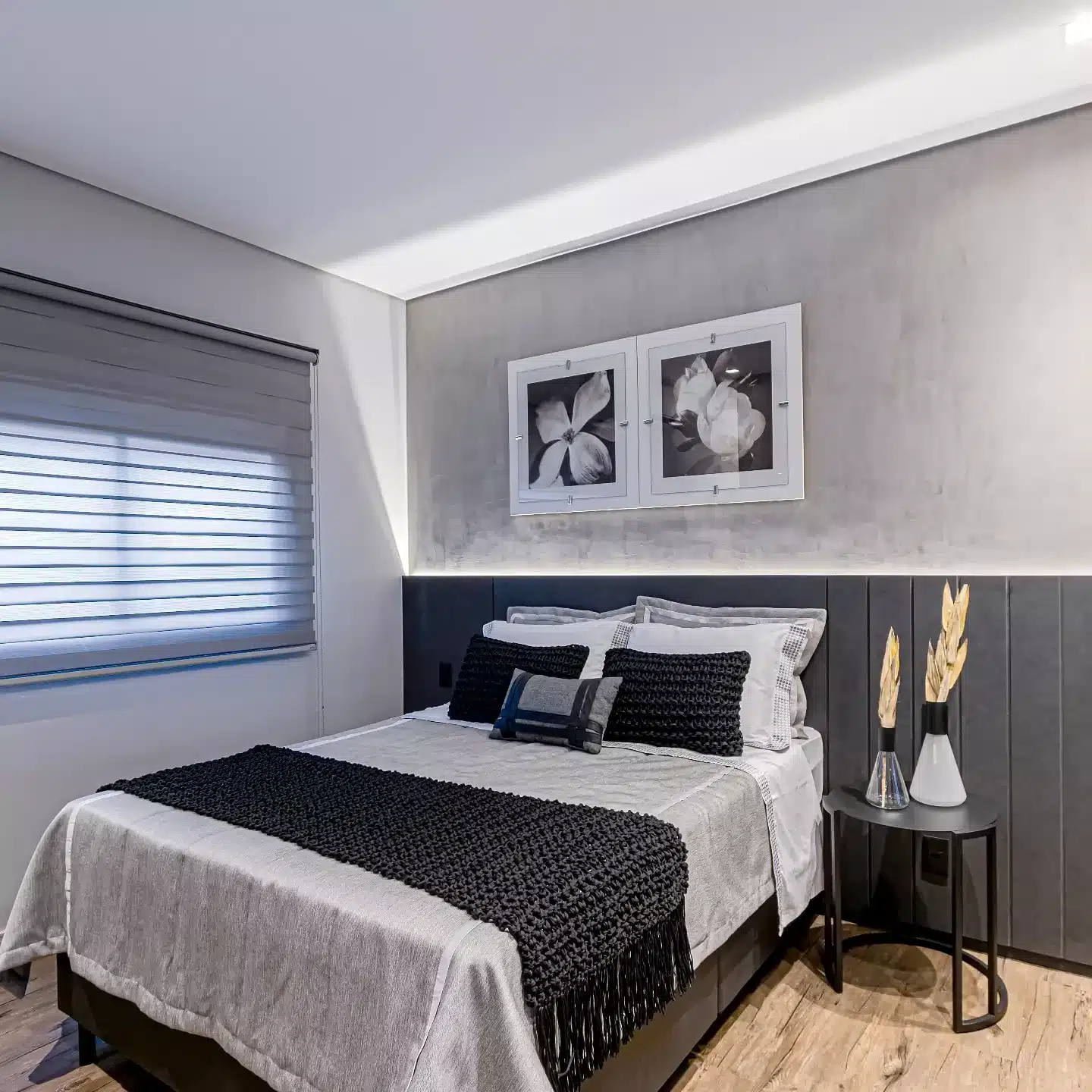 9. Contemporary Silver Concrete and Black Bedroom - silver black bedroom ideas