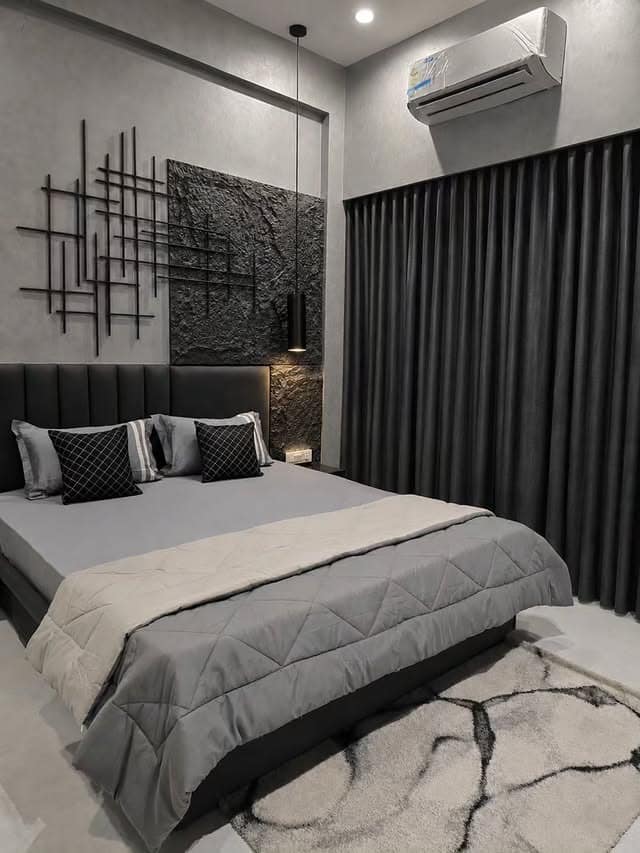 10. Textured Graphite, Silver and Black Bedroom - silver black bedroom ideas