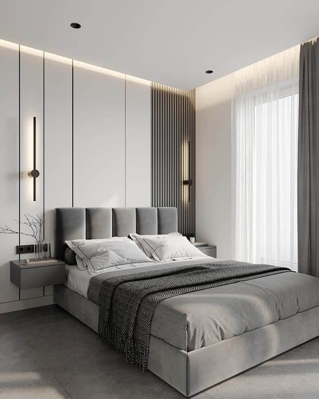 13. Minimal Silver Gray and Black Slat Bedroom - silver black bedroom ideas