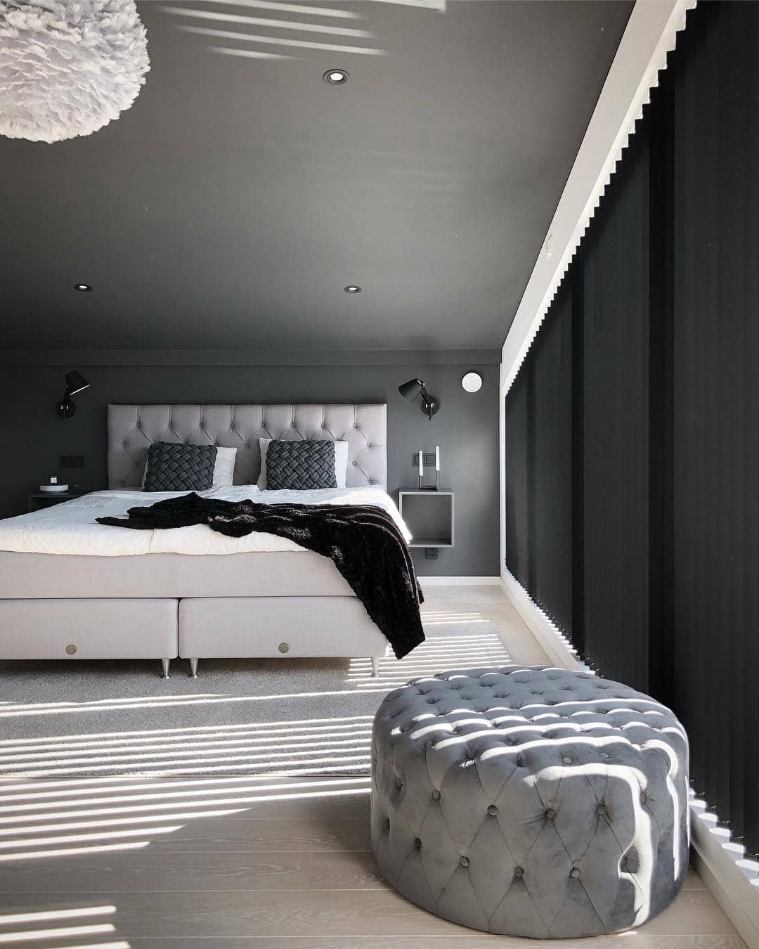 15. Dramatic Charcoal Black and Silver Bedroom - silver black bedroom ideas