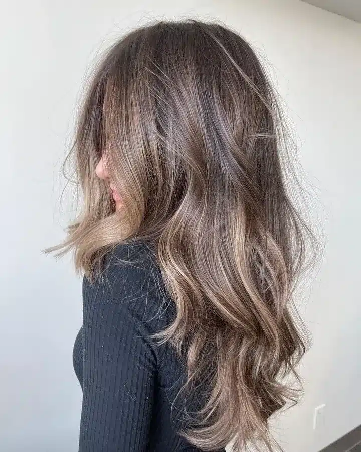14. Taupe Bronde with Wispy Long Layers - Bronde Hair Color