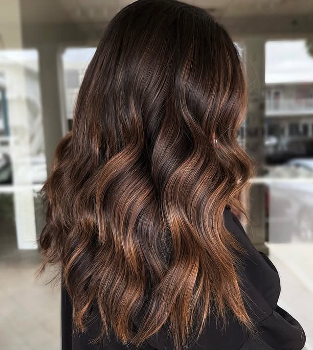 6. Caramel Chestnut Brown Ribbon Waves - Warm Brown Hair Color