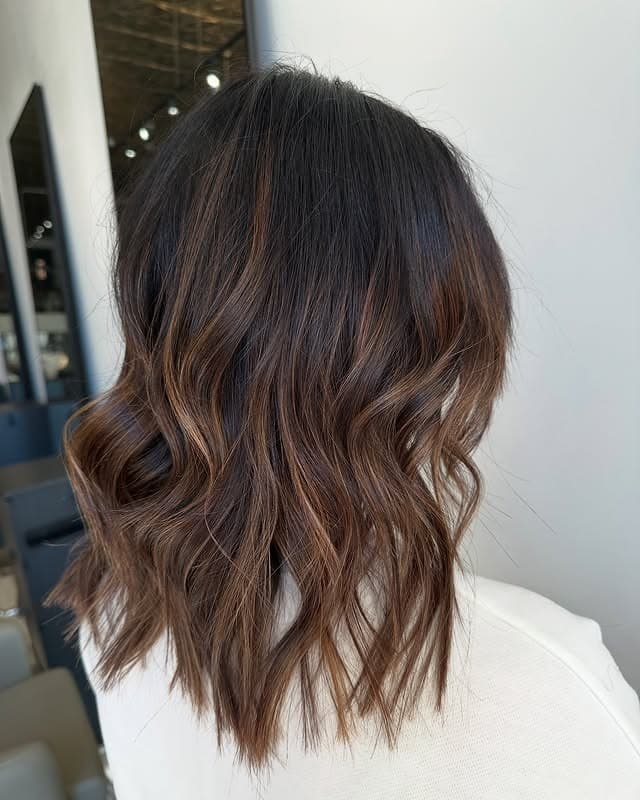 9. Toffee Chocolate Brown Textured Lob - Warm Brown Hair Color