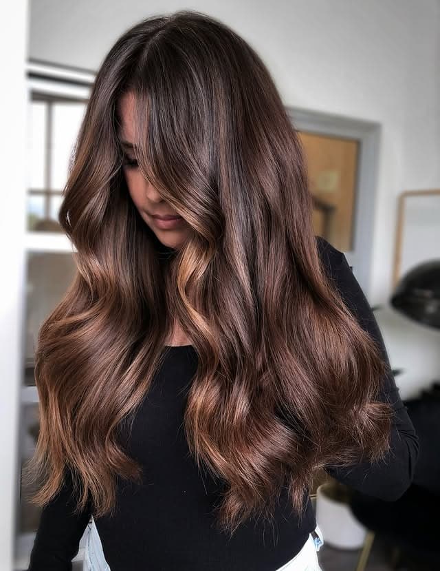 18. Warm Chocolate Brown Loose Waves - Warm Brown Hair Color
