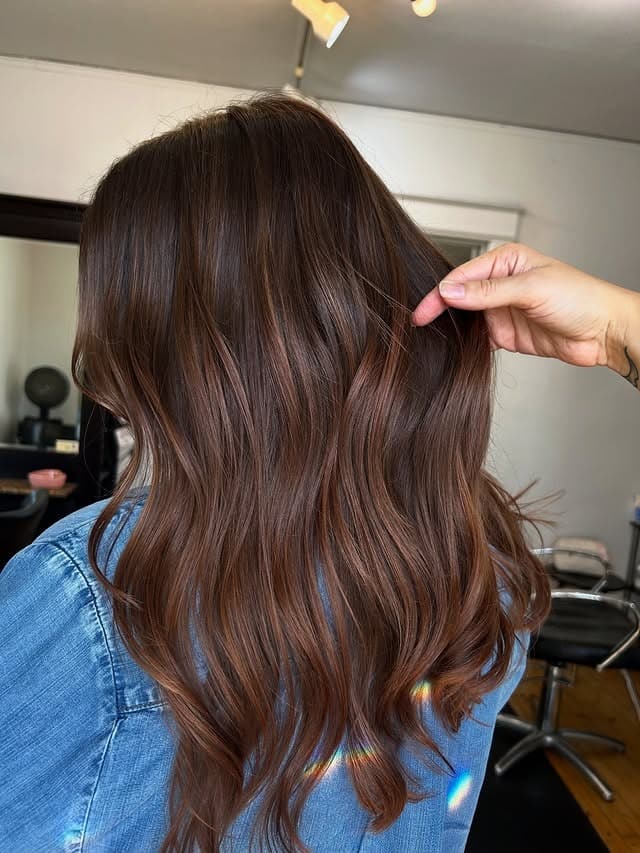 19. Chestnut Mocha Brown Flowing Waves - Warm Brown Hair Color