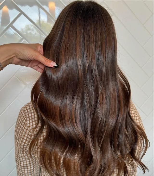 20. Silky Cinnamon Chocolate Brown Waves - Warm Brown Hair Color