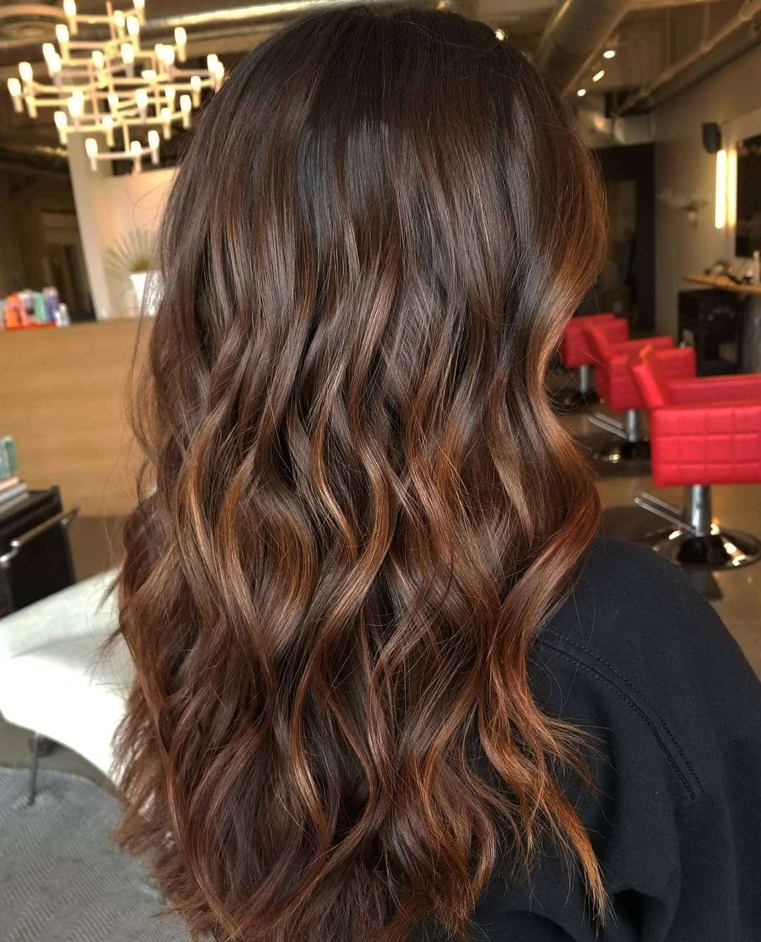 21. Copper Chestnut Brown Tousled Waves - Warm Brown Hair Color