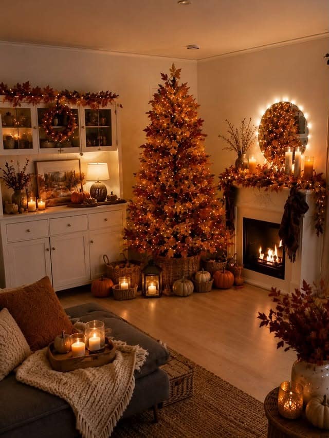 7. Amber Orange and Cream Fall-to-Christmas Living Room - fall living room ideas