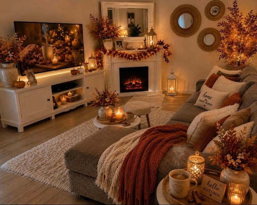 9. Rust Orange and Warm Beige Cozy Fall Living Room - fall living room ideas