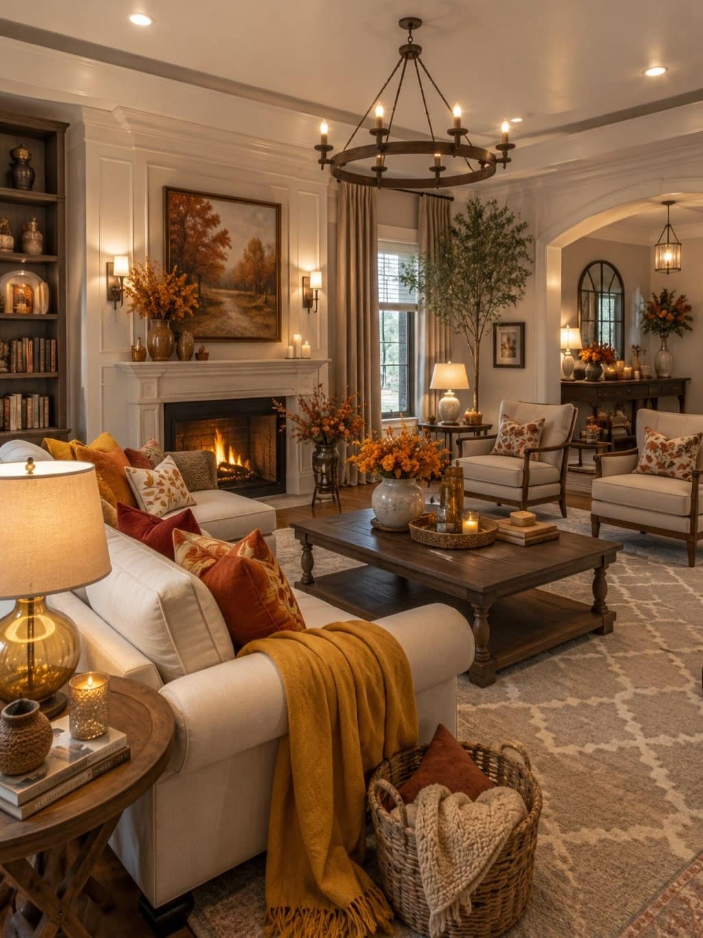 15. Mustard Gold and Rust Traditional Fall Living Room - fall living room ideas