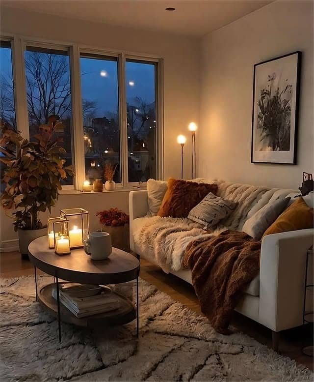 17. Chocolate Brown and Cream Modern Cozy Fall Living Room - fall living room ideas