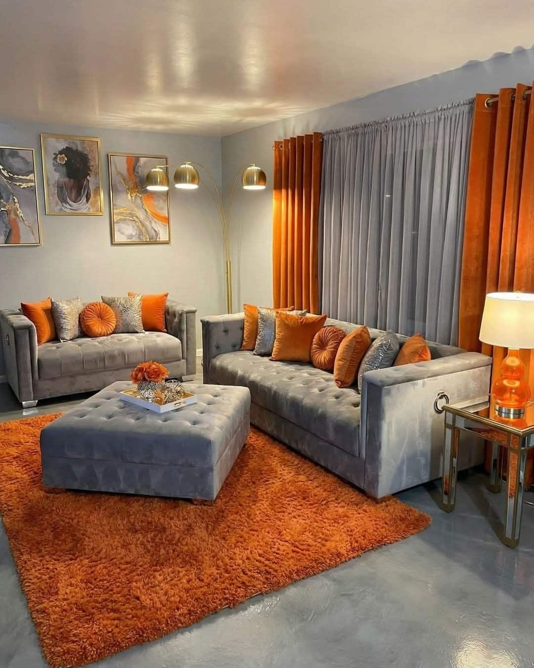 2. Warm Gray and Burnt Orange Modern Living Room - modern living room ideas