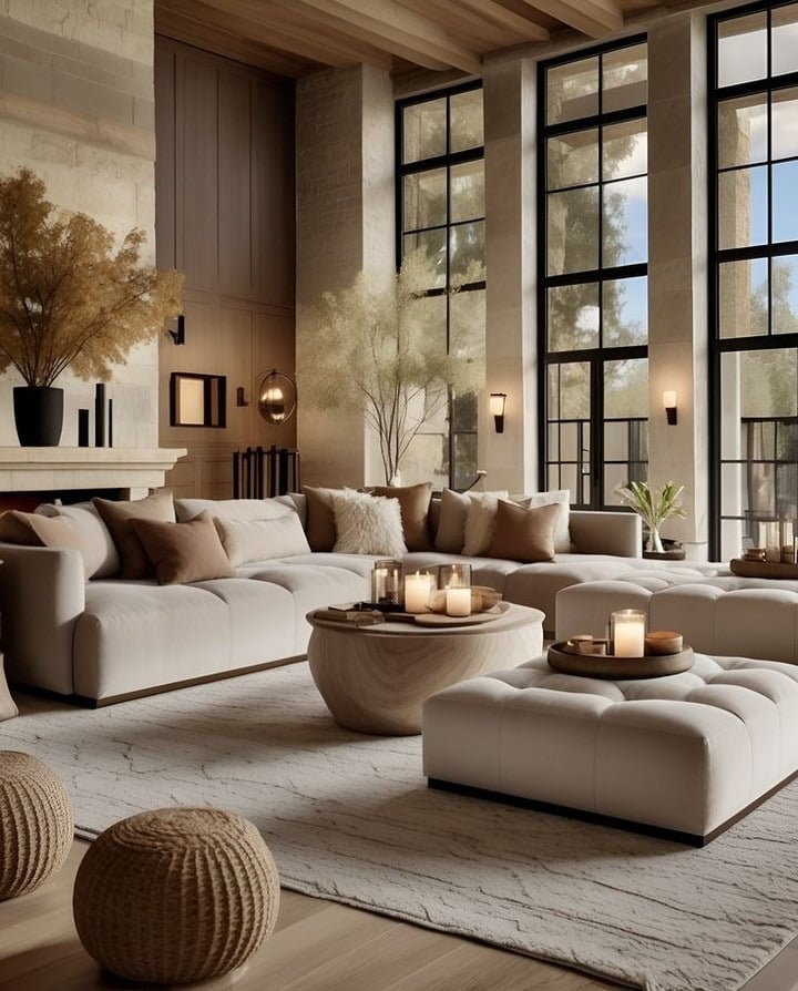 22. Warm Ivory and Taupe Modern Organic Living Room - modern living room ideas