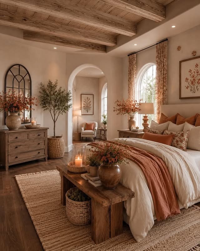 7. Terracotta and Cream Rustic Bedroom Idea - romantic bedroom ideas